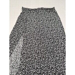 Black White Floral Long A-Line Slit Skirt Women Regular Flower